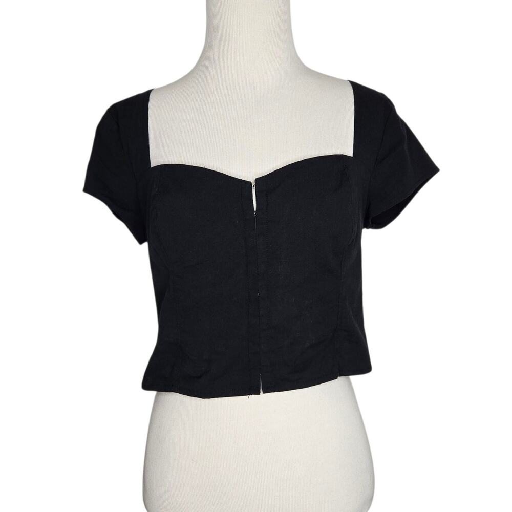 Abercrombie & Fitch Corset Top Cropped Black Coquette Cap Sleeves Women Small
